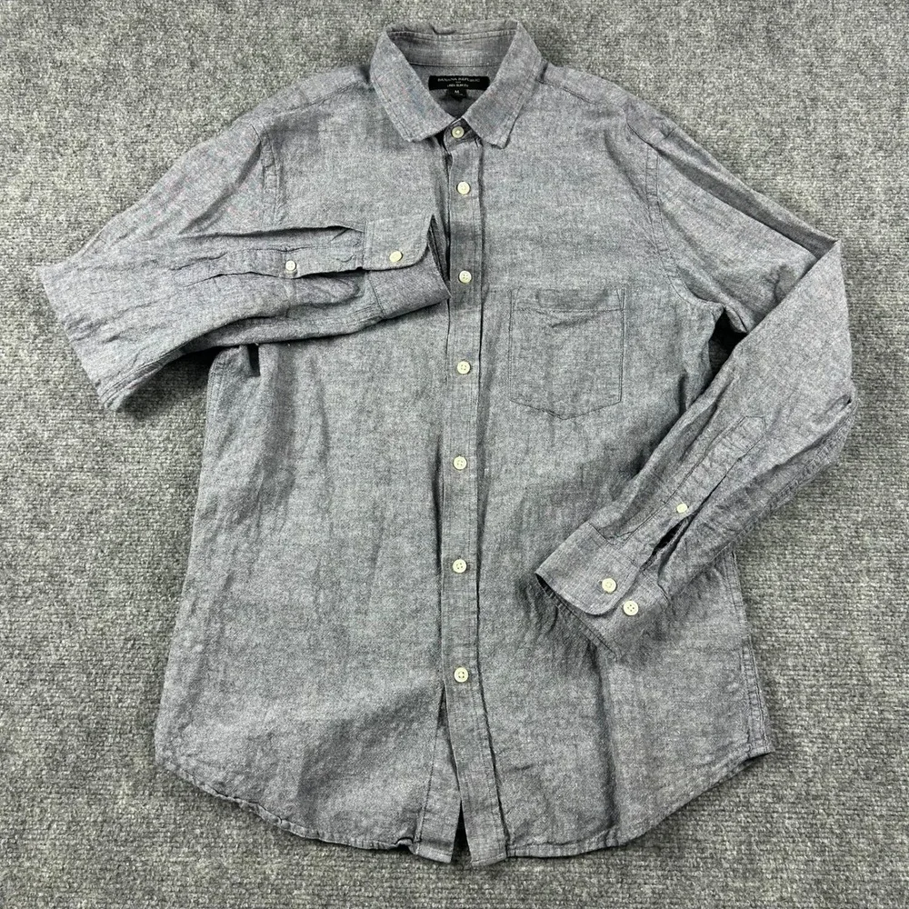 Banana Republic Button Down Mens M Grey Linen Slim Fit Long Sleeve Casual Shirt